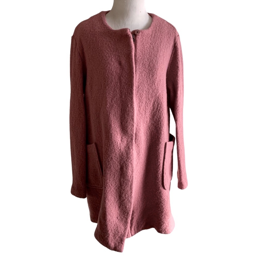 Max Studio Pink Wool Blend Long Line Zip Down Jacket Blazer Size Large - Picture 6 of 13